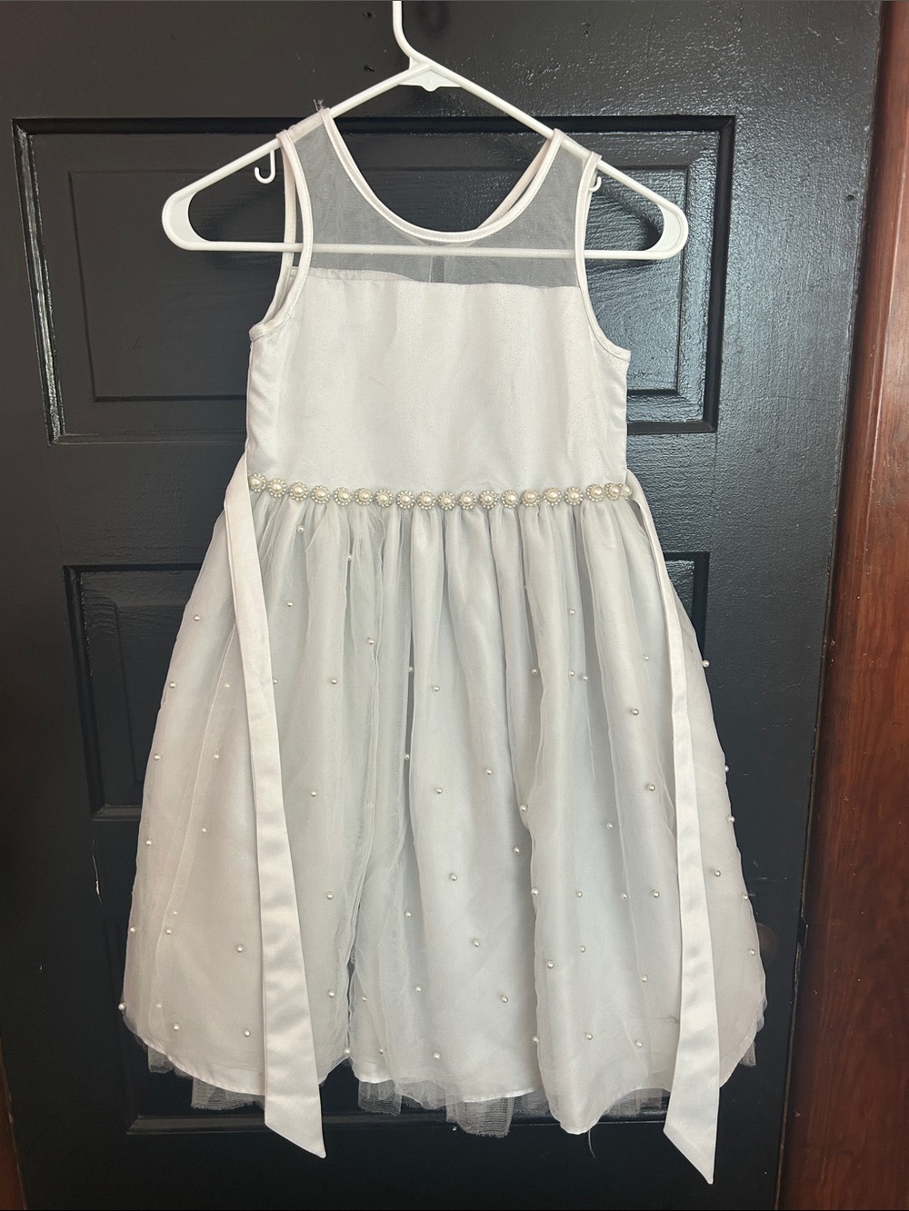 white Pearl-Trim Dress for Girls